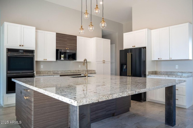 Huge granite slab breakfast bar