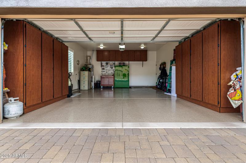 2 Car Garage with Built-In Cabinets