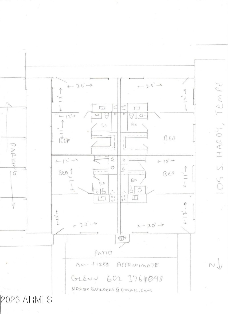 105 S. Hardy Fourplex Floor Plan(1)(2)(2