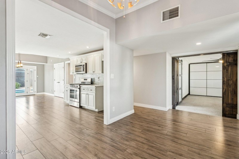 Living space open to kitchen