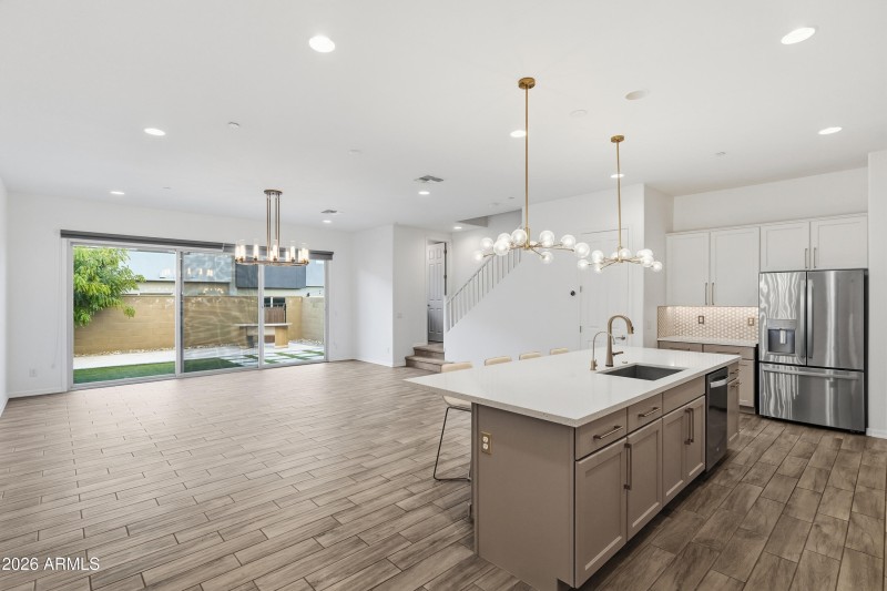 Bright great room with designer finishes