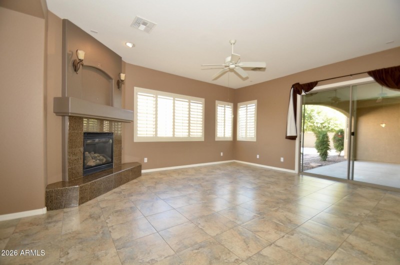 Dedicated family room with gas fireplace