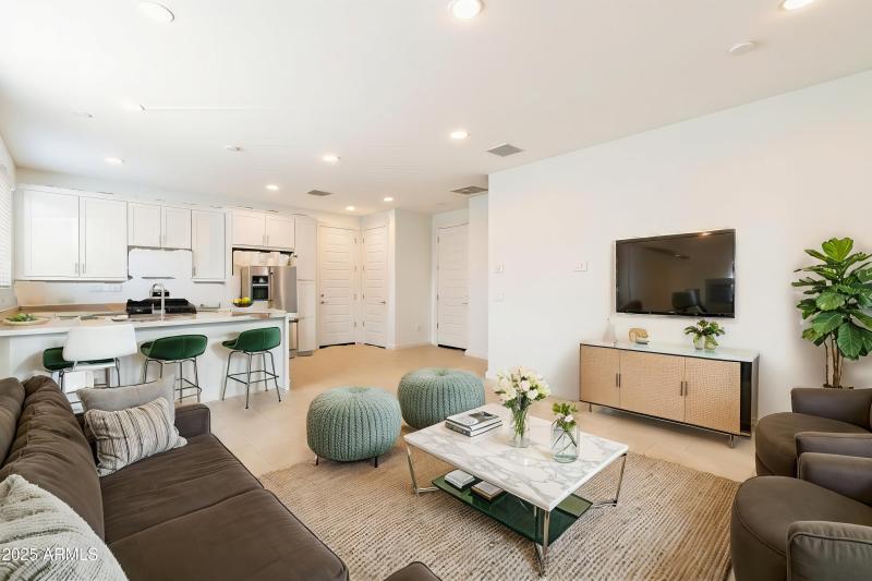 Guest living area and kitchen virtually