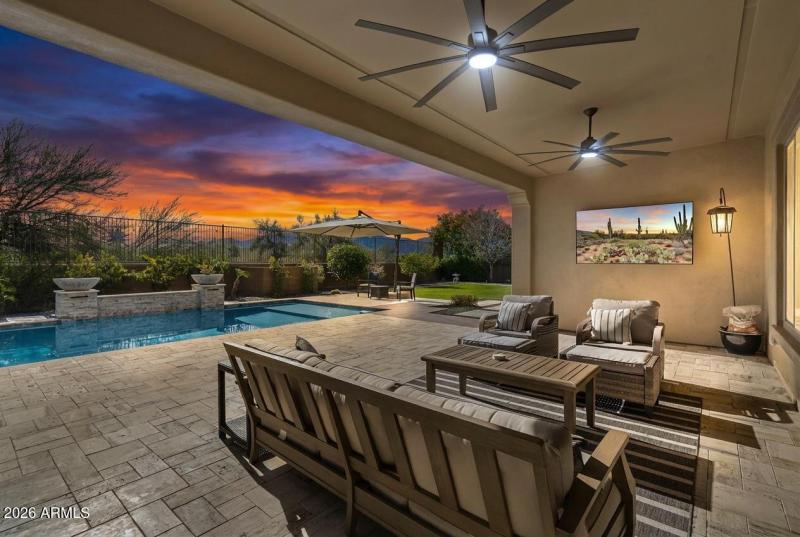 Covered patio at night