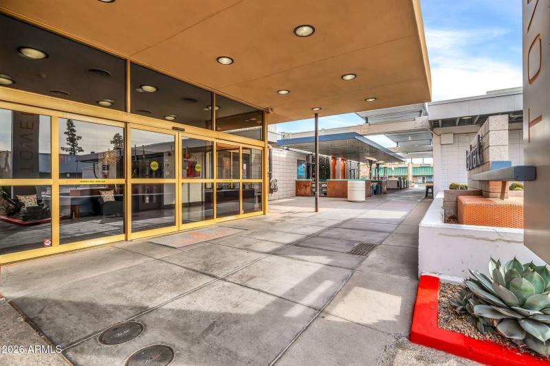 Front door, secured after hours