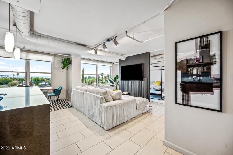 Waterfall island to living room