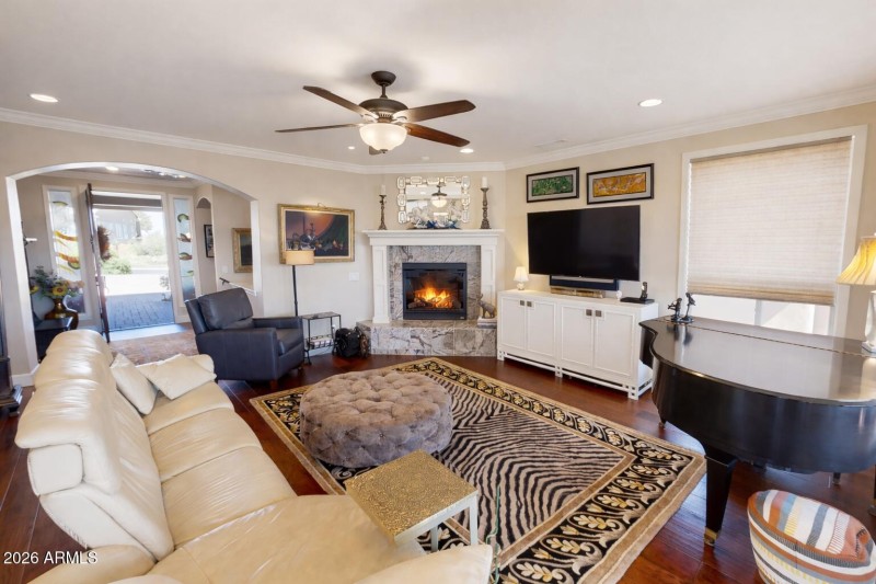 elegant living room with fireplace