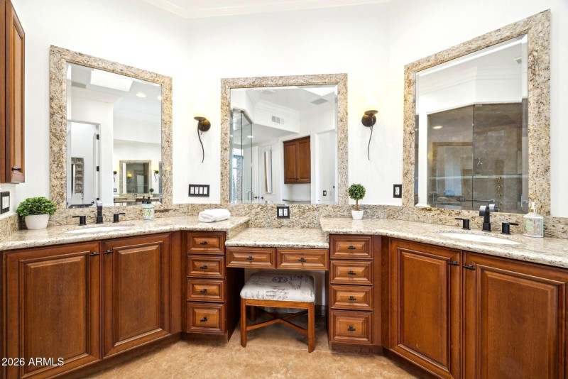 Dual vanities and makeup area
