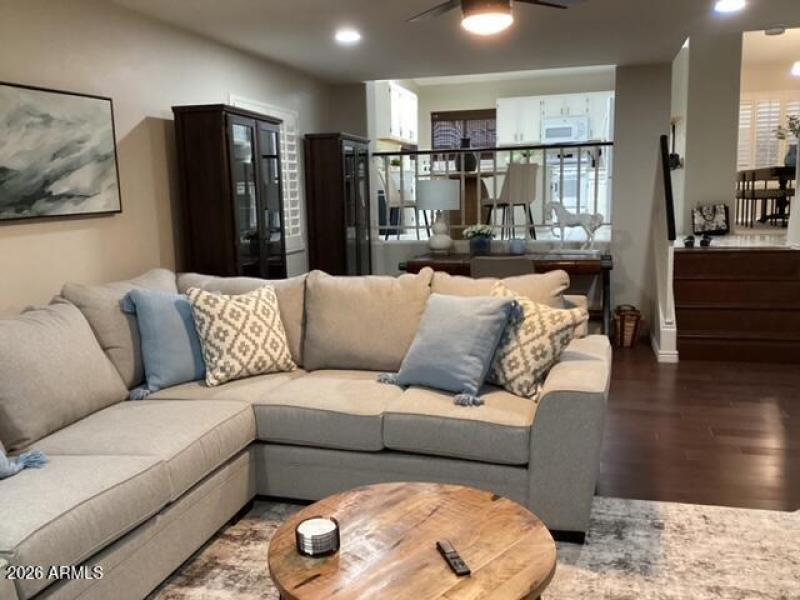 Family room over looking kitchen area