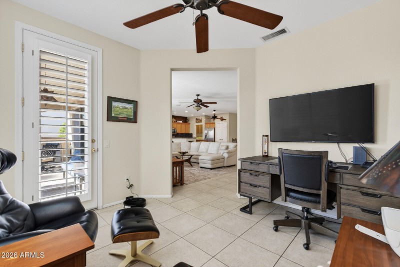 Look into Great Room from Office / Den