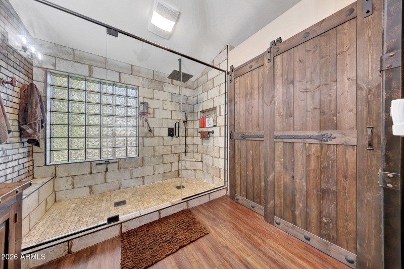 Huge tiled walk in heated shower