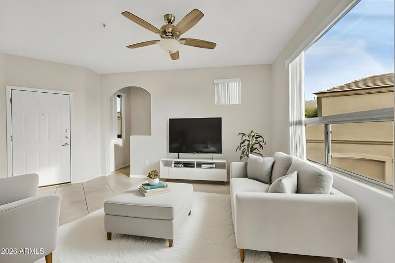 Living room with office niche