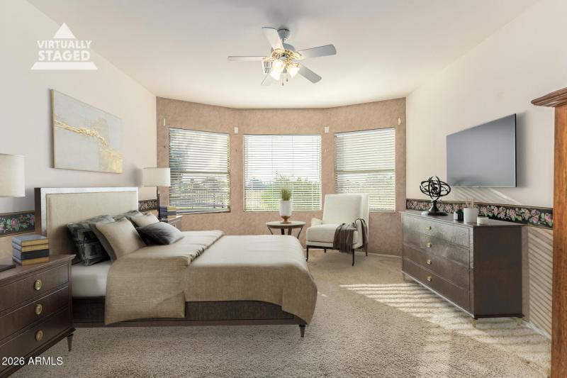 Staged primary bedroom