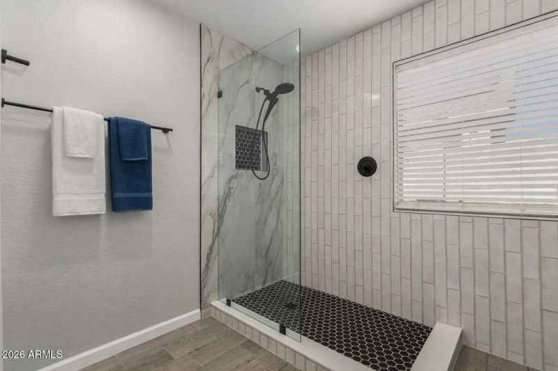 Modern minimalist shower with natural li