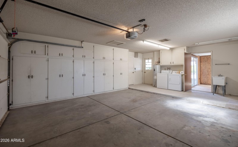 Garage with cabinets