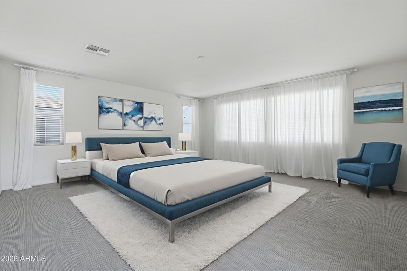 Primary bedroom staged