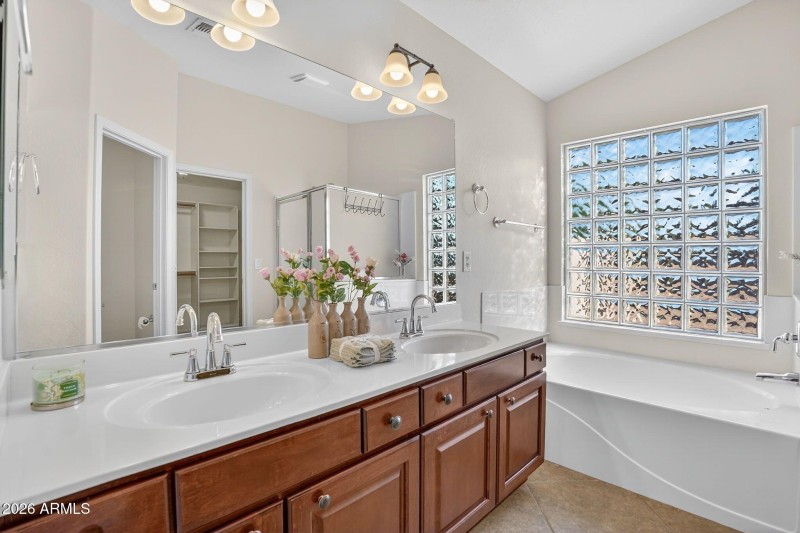 Dual Sink Vanity + Walk-In Shower