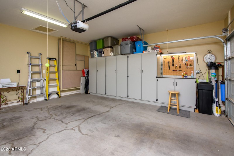 Garage with cabinets