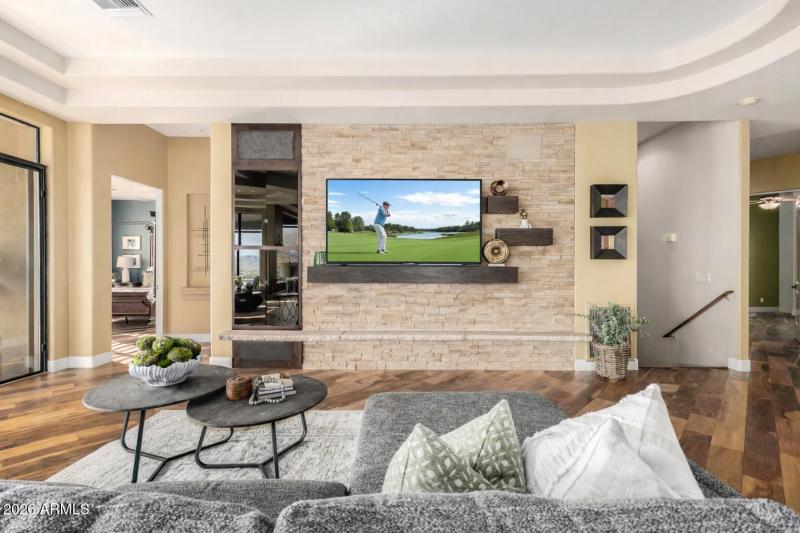 Modern living room with golf scene