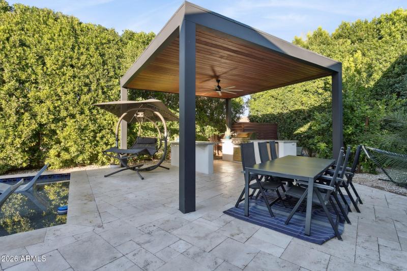 solid metal pergola