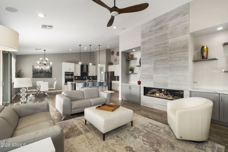 cozy linear gas fireplace in family room