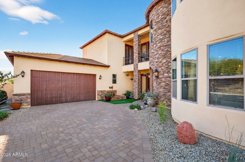 Paver Driveway & Stone Facade