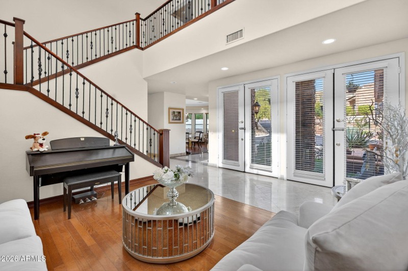 Bright Living Room with French Doors