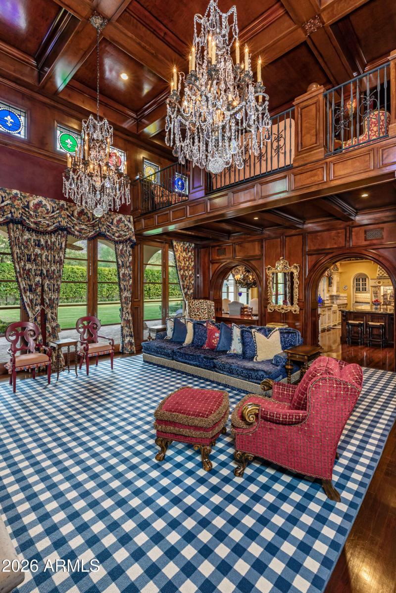 Family Room with Mahogany Wood Paneling