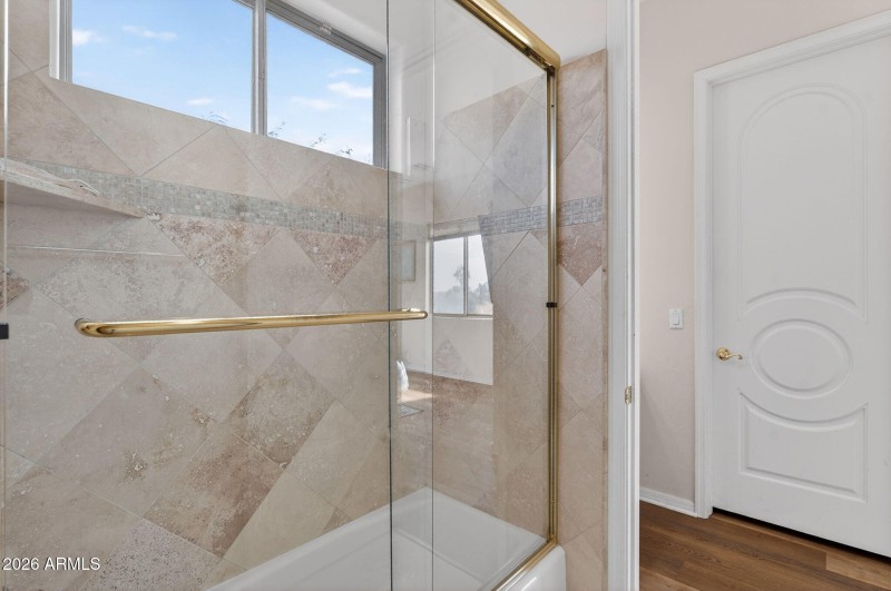 Tiled Shower with Glass Doors