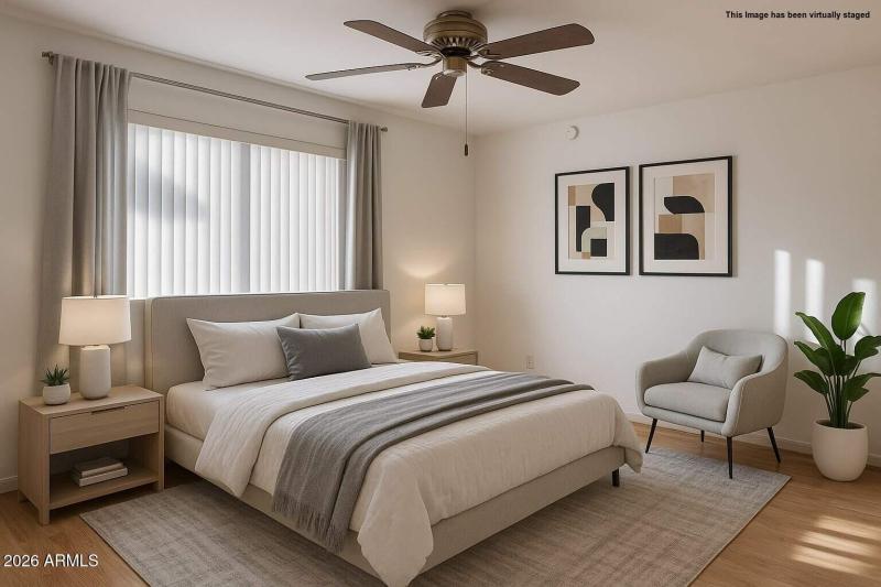 Staged primary bedroom