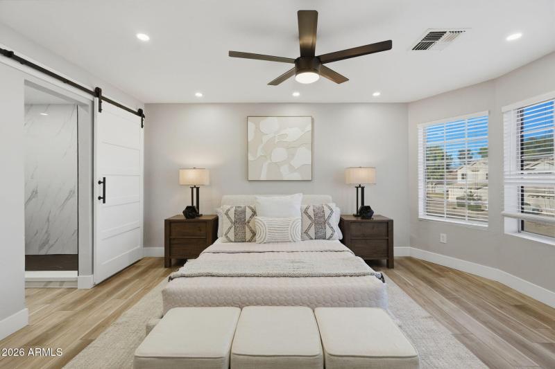 Barn door to Bathroom