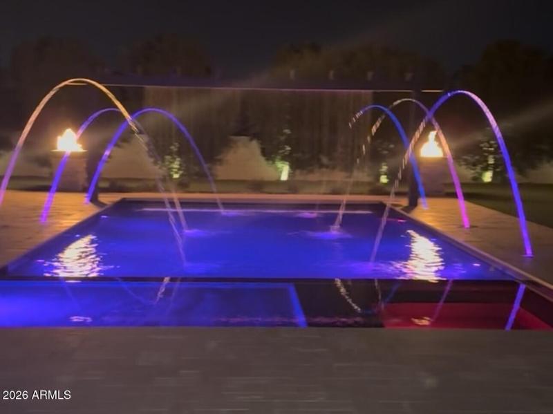 Pool with fire pots