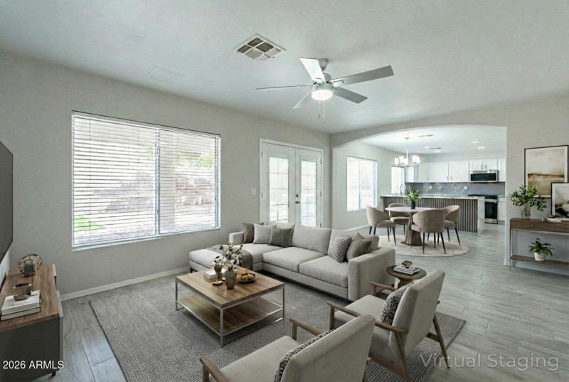 Open living dining staged