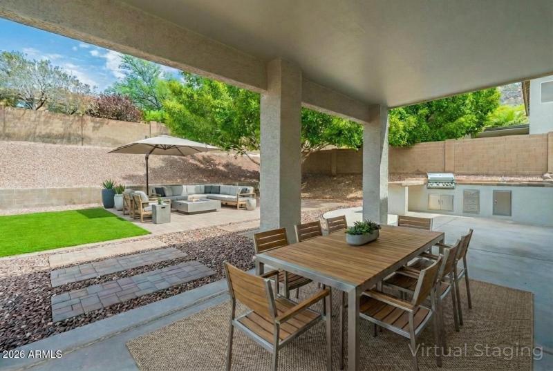 Patio and backyard staged