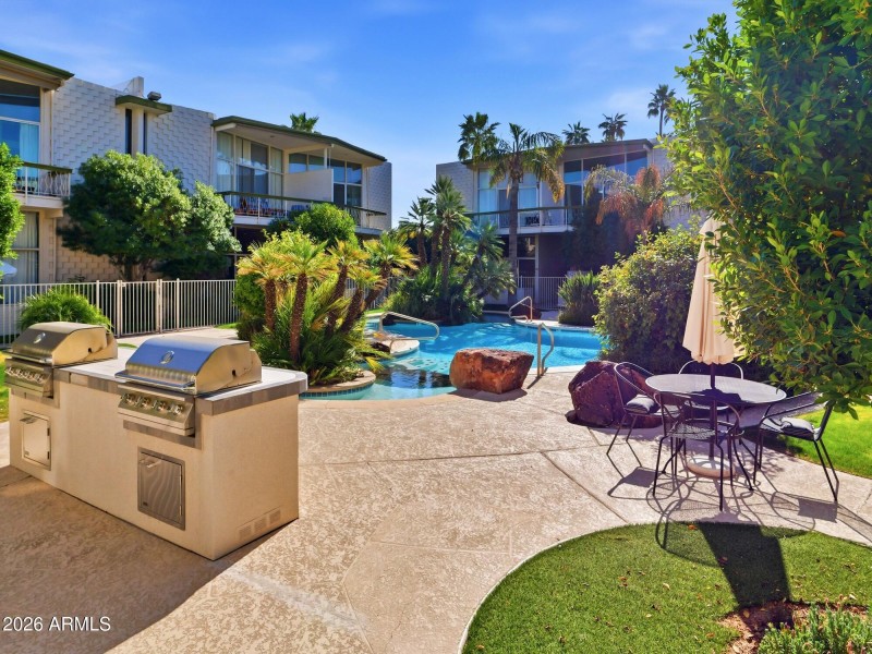 Grill and outdoor dining area