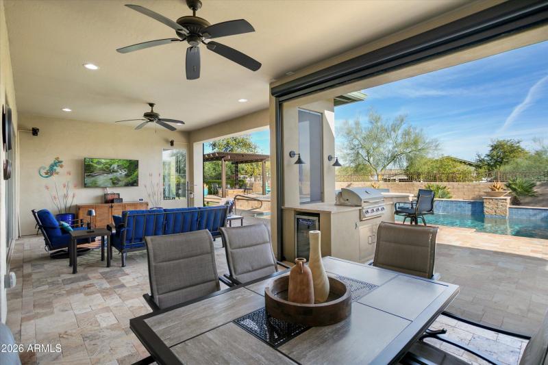Sun Screens down at Covered Rear Patio