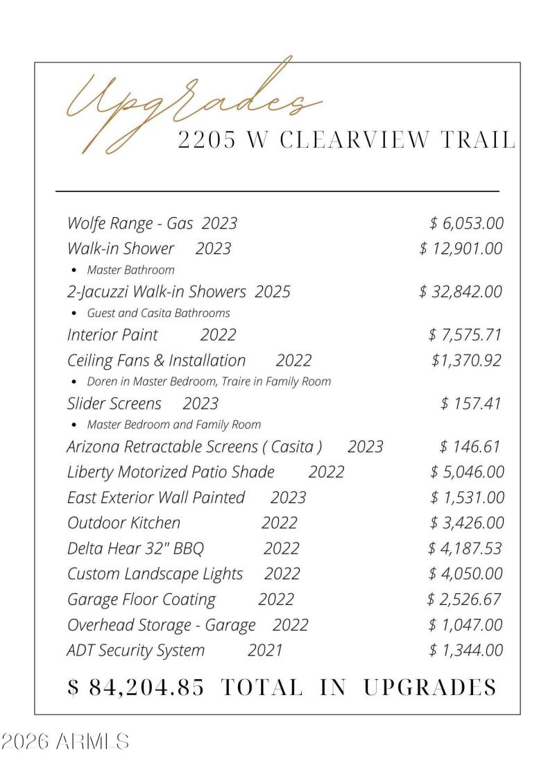 Upgrades List - 2205 W Clearview Trail