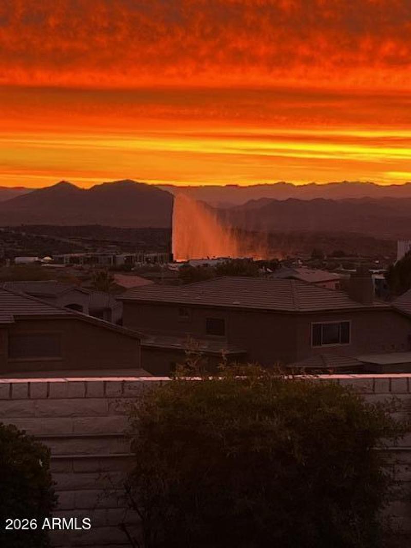 patio sunset view fountain