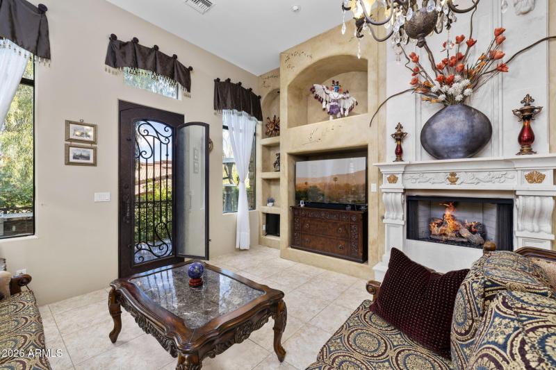 Fireplace and Door Out TO Patio