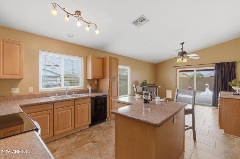 Open floor plan with view of pool