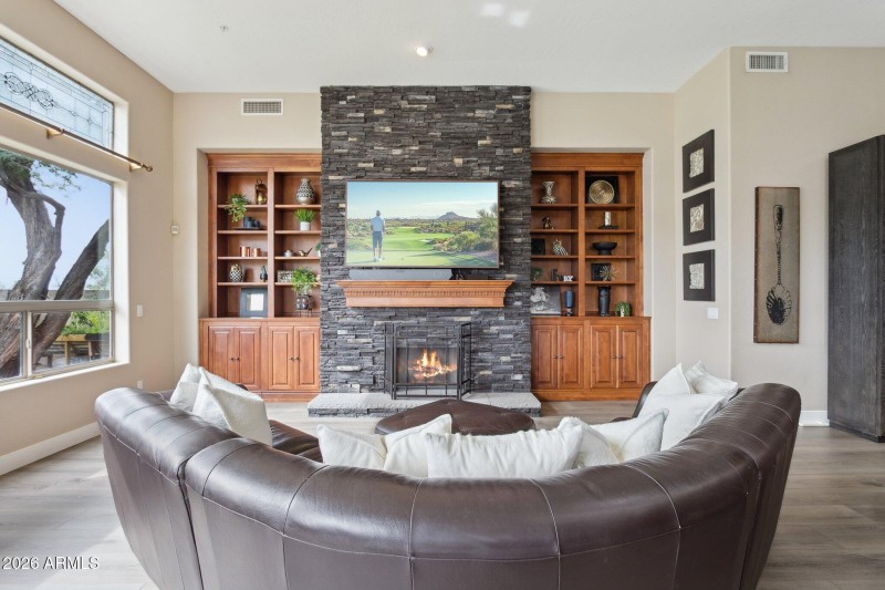 Stacked Stone Fireplace