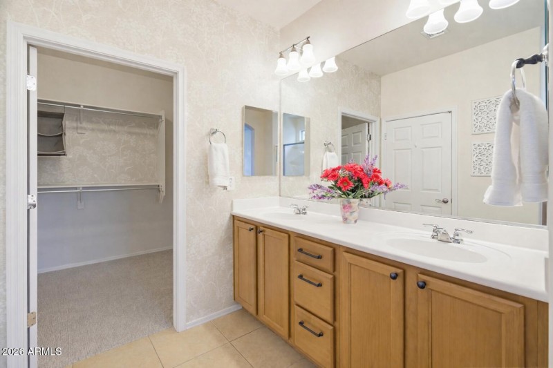 Bright bathroom with floral accents