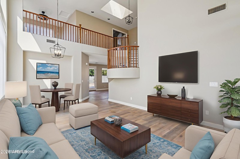 Virtually Staged Living Room and Dining