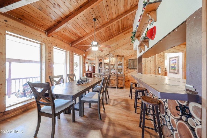 dining space with huge windows