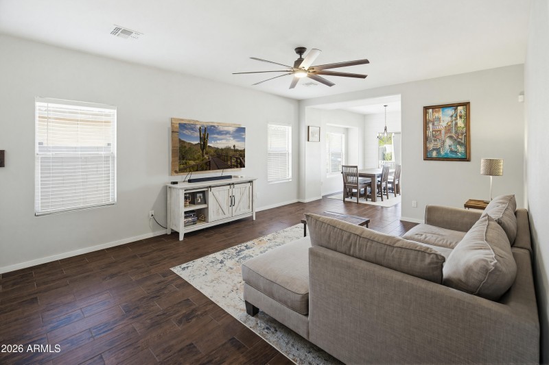 great room open to dining