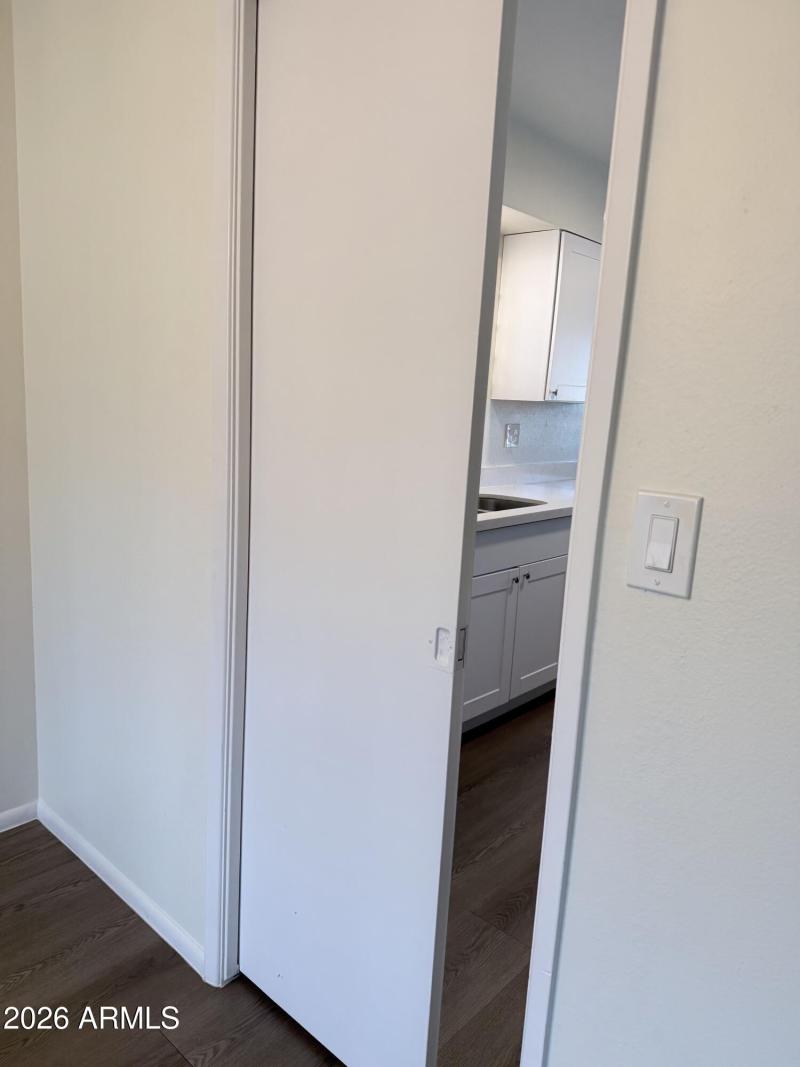 kitchen has pocket doors on both entries