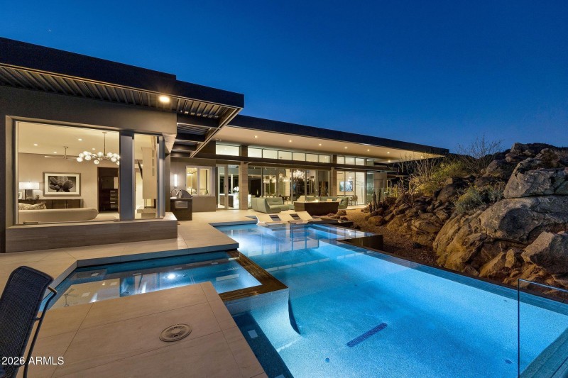 Cantilevered roof frames rear view