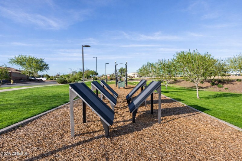 Outdoor fitness area in suburban park (1