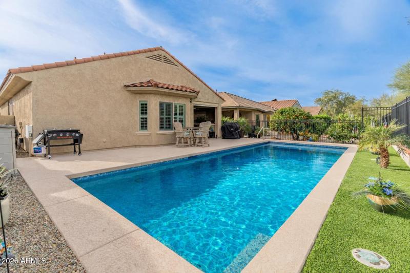 Vibrant pool in sunny backyard