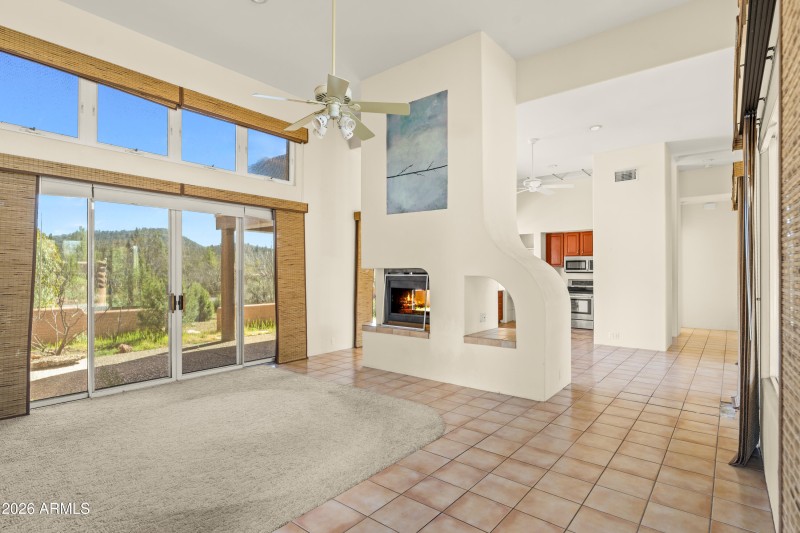 Great Room to Fireplace and Kitchen